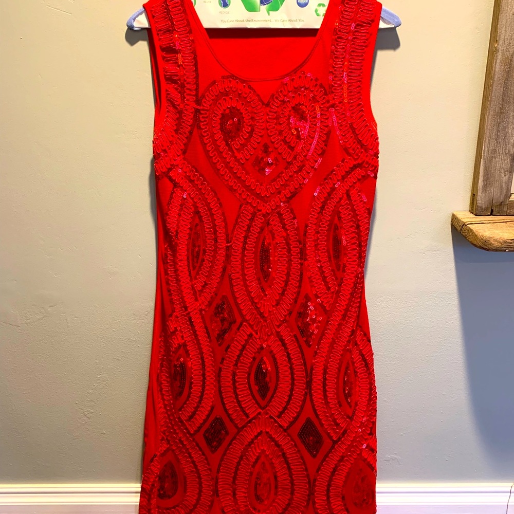 Vintage red sequin flapper style dress